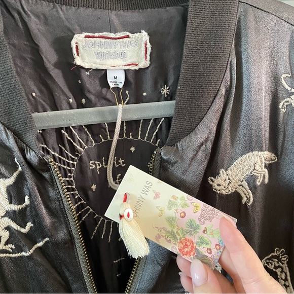 NWT Johnny Was Fauna Animal Embroidered Satin Bomber Jacket - Picture 4 of 7